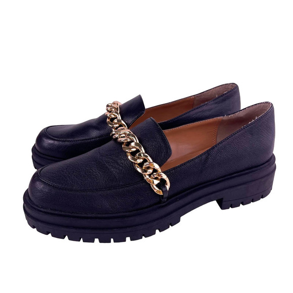 Jessica Simpson Disila Slip-On Leather Chunky Loafer Gold Chain Lug Women's 9.5 - Picture 2 of 10